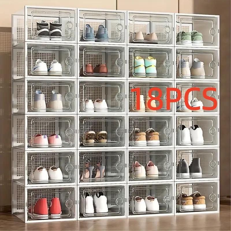 Stackable Transparent Shoe Box with Lid, Waterproof Space-Saving Storage, Foldable Plastic Organizer for Hallway, Bedroom, Home, Dormitory