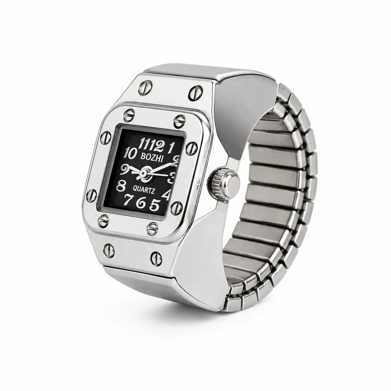 Vintage Watch Ring for Women Men, Adjustable Finger Watch Ring, Square Dial Statement Ring, Fashion Jewelry Accessory, Unique Gift