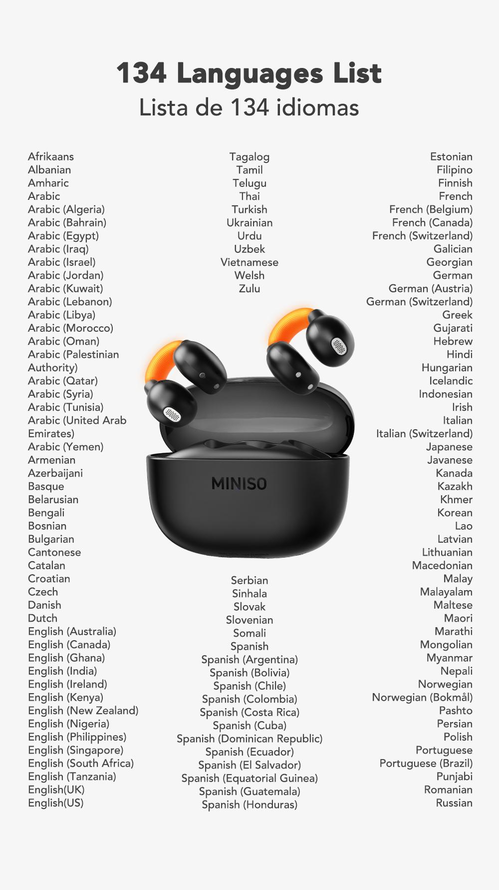MINISO MS191 Wireless Bluetooth AI Language Translator Earbuds OWS Translation Headphones Support 134 Languages Accents Travel Translation Devices Smart Headsets