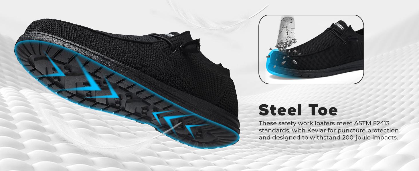 Men's Steel Toe Loafers Shoes Slip On Work Shoes With Lightweight Comfortable Footwear ,Catering Work Shoes,Outdoor Work,Footwear,Paramedic Shoes,Men's and Women's Fashion Mule Shoes