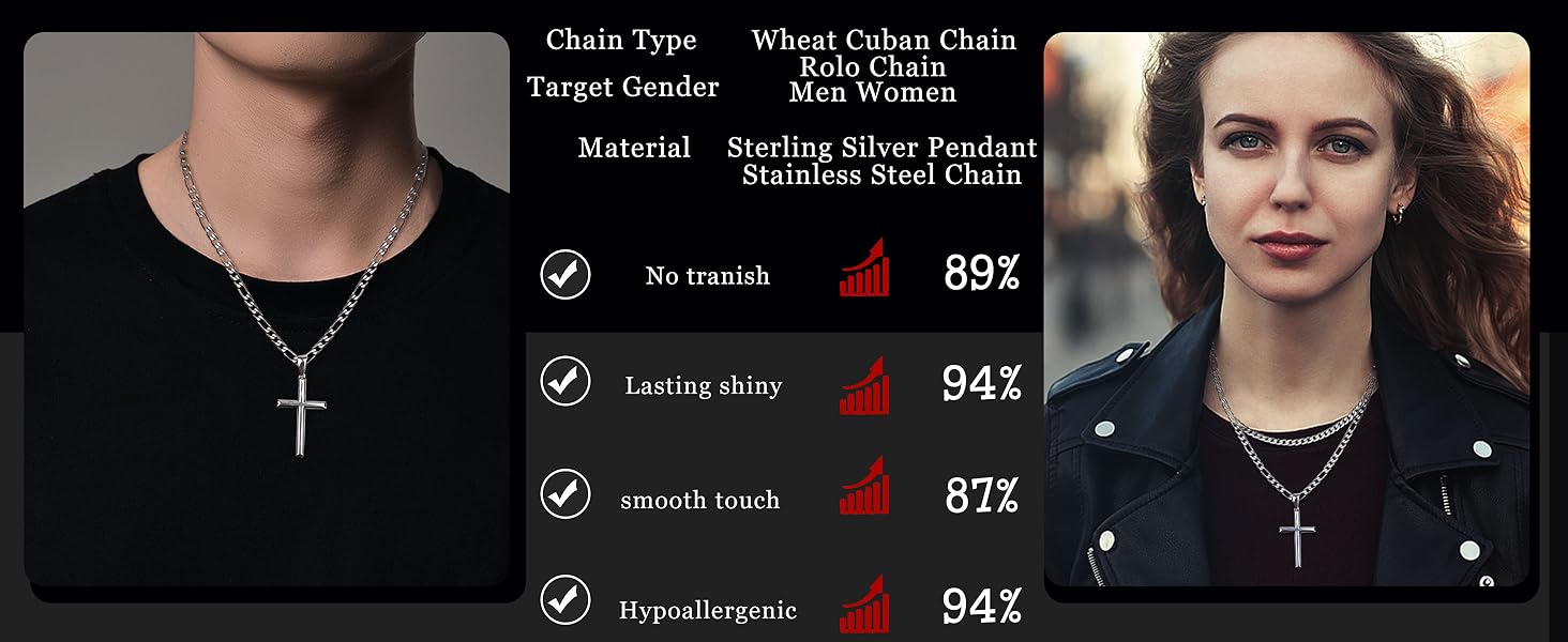925 Sterling Silver Cross Necklace for Men Women Durable Stainless Steel Figaro Link Cuban Chain Crucifix Pendant Necklace Jewelry 2pcs Length Chains 925 Sterling Silver Cross Necklace for Men Women Durable Stainless Steel Figaro Link Cuban Chain Crucifix Pendant Necklace Jewelry 2pcs Length Chains