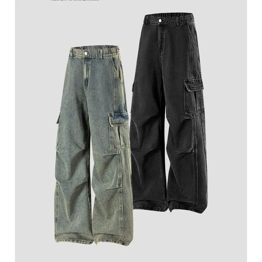 Men's Vintage Denim Cargo Pants, Men Streetwear, Unisex High‑Street Style, Loose Draped Cut, Multi‑Pocket Design, Comfortable & Durable Fabric, Ideal for Daily Wear Y2K Casual Trousers & Outdoor Activities #sohochic