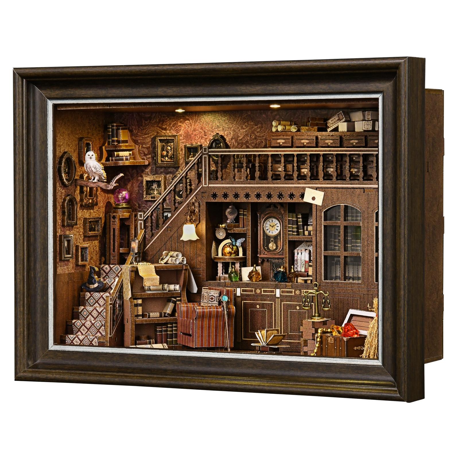 Book Nook Kit Secret Attic DIY 3D Wooden Puzzle, Bookshelf Insert Dollhouse Model, Bookend Building, Home Decoration, Photo Frame