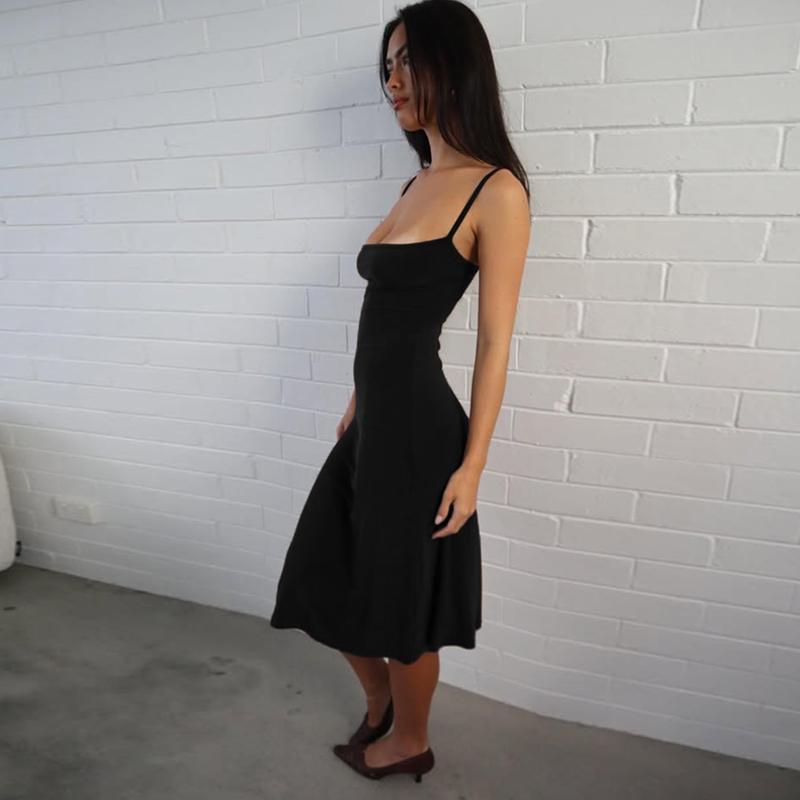 Women's Basic Solid Color Bodycon Slip Dress, Sleeveless Backless Spaghetti Straps Plain Slim Fit Midi Dress, Party Club Date Holiday Daily Casual Elegant Dresses For Ladies All Seasons Summer Fashion Clothes Wear Women's Basic Solid Color Bodycon Slip Dress, Sleeveless Backless Spaghetti Straps Plain Slim Fit Midi Dress, Party Club Date Holiday Daily Casual Elegant Dresses For Ladies All Seasons Summer Fashion Clothes Wear