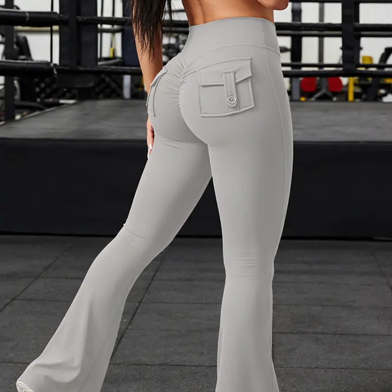 【Black Friday】Women's Pocketed Tight Training Pants, Gym Yoga Hip Lifting Stretchy Leggings, Sporty Fitted Workwear Bell Bottoms, All Seasons Comfortable Wear, Tight Fitting Pants, Activewear Bottoms, Gym Yoga Clothing, Female Gym Clothes