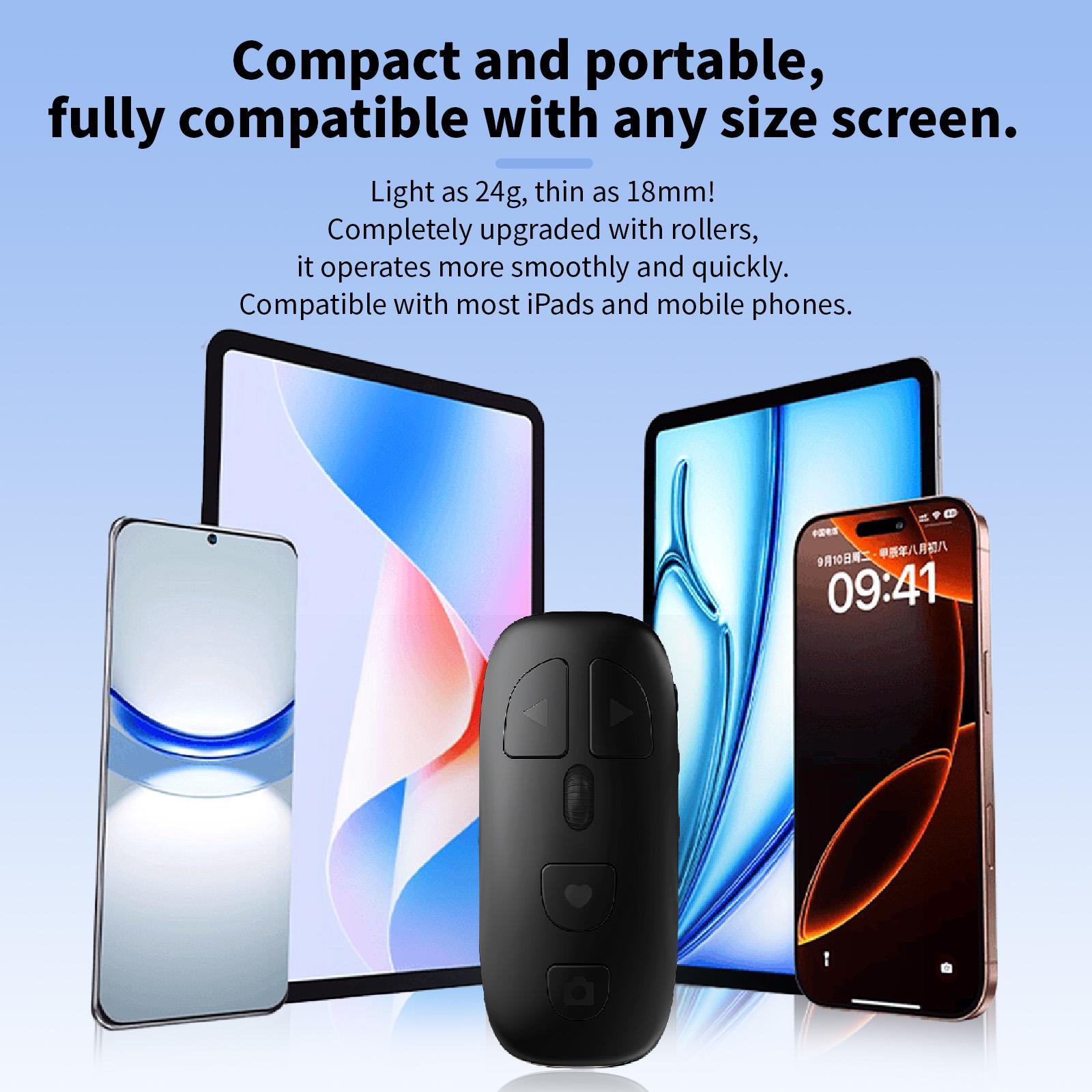 Wheeled Phone Remote Controller, Tiktok Video Swipe Control, Smart Selfie Remote with Zoom Function, Volume Control, for Android and iOS Phones/pads