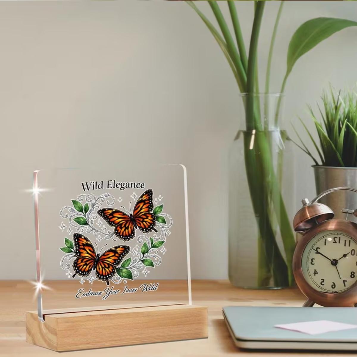 Butterfly Centerpiece Display Plaque - Elegant Clear Tabletop Decor with Botanical Filigree Vines, Sparkle Accents & Butterflies Suitable for Home Office, Wedding, Decorations - Gift for Nature Lovers