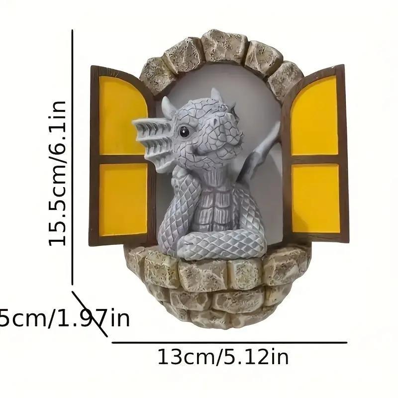 Creative Cartoon Dragon Design Garden Decor, Resin Dragon Statue, Outdoor Wall Decor for Garden Patio Yard, Unique Garden Ornament