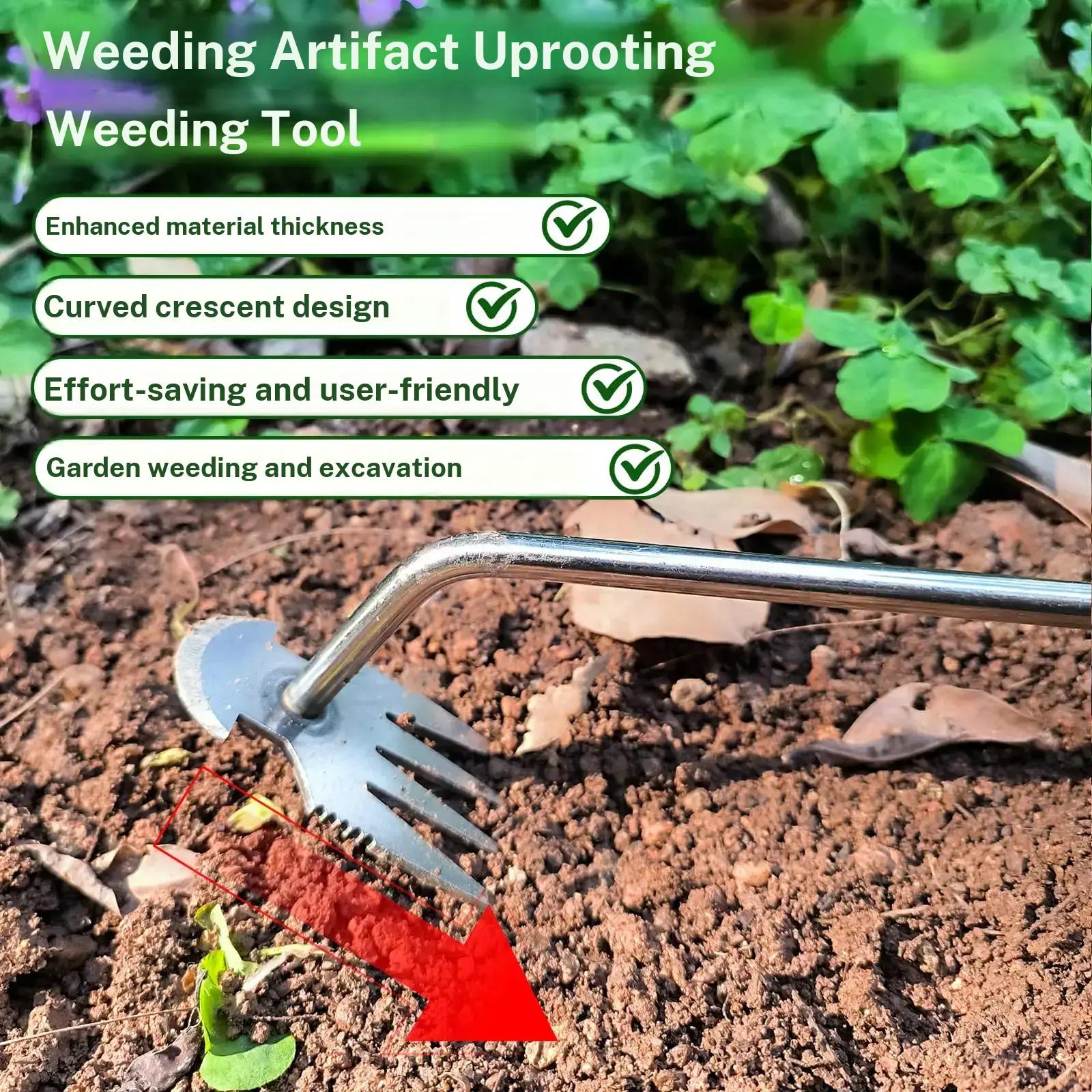 Weed Pulling Tool, Uprooting Weeding Tool, Gardening Tools, Hand Weeder Garden Weeding Puller with Handle Tools, 4 Teethes Dual Purpose Weeder for Garden Yard Farm Weed Removal