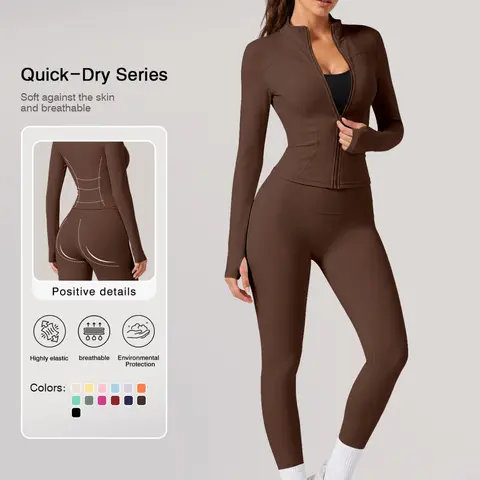 Women's Sporty Two-Piece Set, Long Sleeve Quick-Dry, High Waist Slim-Fit, Breathable Yoga Pants, Ideal for Running, Cycling, Gym