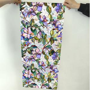 Rainbow Floral Window Privacy Film Sun Blocking 3D Decorative PVC Stained Window Decals Non-Static Cling Sticker for Home Office, 16.93 x 39.37 Inch.
