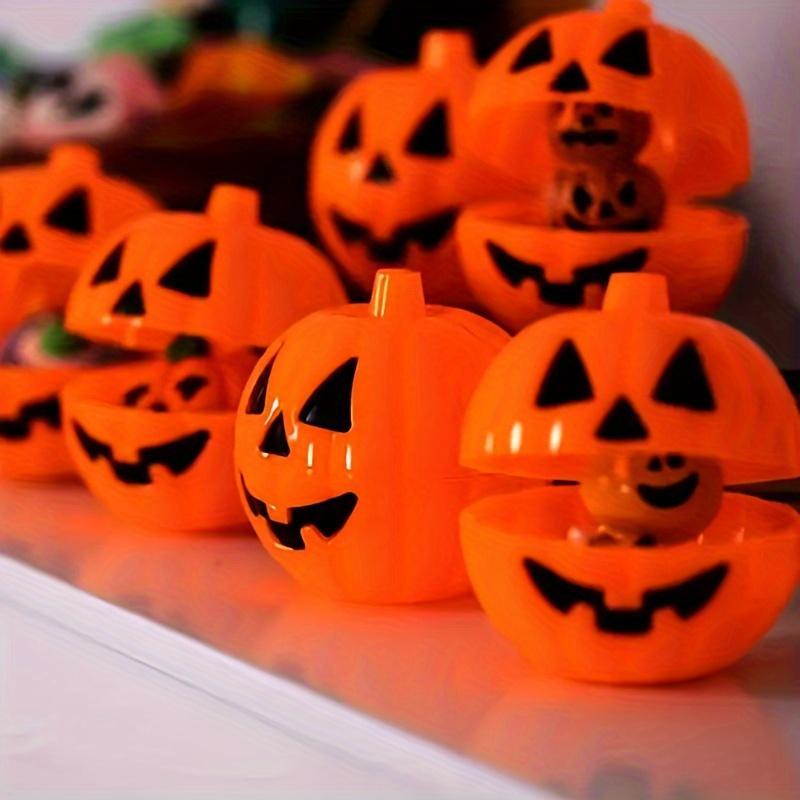 5 Counts Halloween Pumpkin Candy Containers, Reusable Plastic Storage Boxes with Lids, Ideal for Parties, Decorations, Halloween Treats, Thanksgiving Props