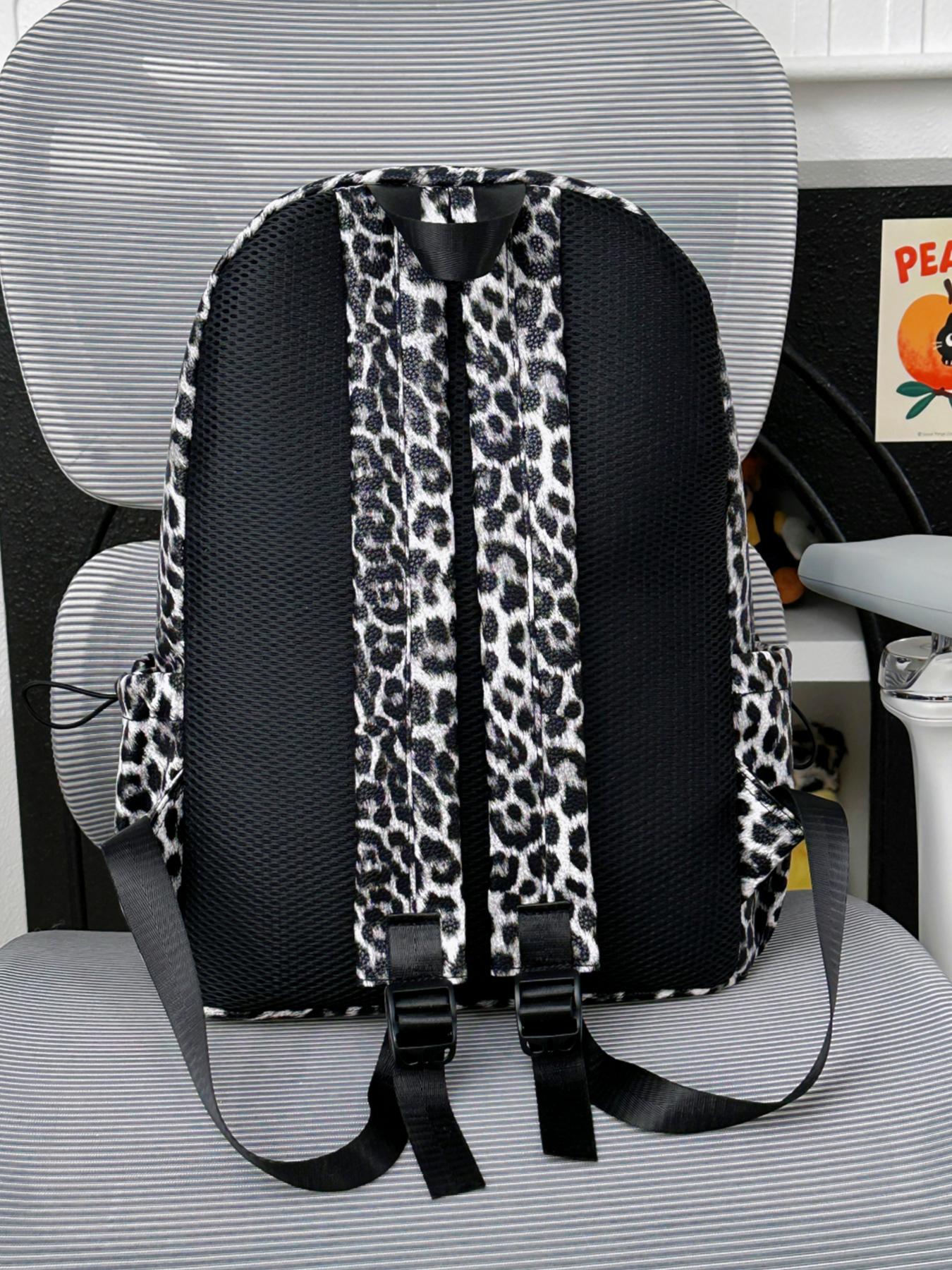 1pc  Women's backpack with large capacity, leopard pattern zipper closure, fashionable and versatile, personalized and trendy, suitable for college students to go to school, commute to work, go shopping, women's backpack, Casual Printed Backpack