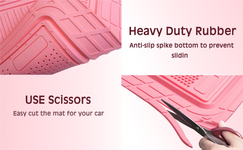 CAR PASS 4pcs Heavy Duty Rubber Floor Mats Pink 4-Piece Car Mat Set Universal Waterproof for SUV Truck Durable All-Weather Mats for Car Women Girly