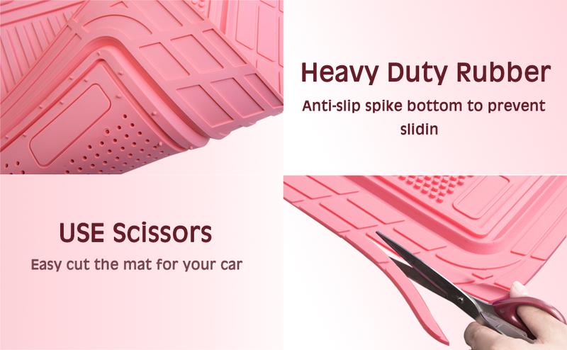 CAR PASS 4pcs Heavy Duty Rubber Floor Mats Pink 4-Piece Car Mat Set Universal Waterproof for SUV Truck Durable All-Weather Mats for Car Women Girly