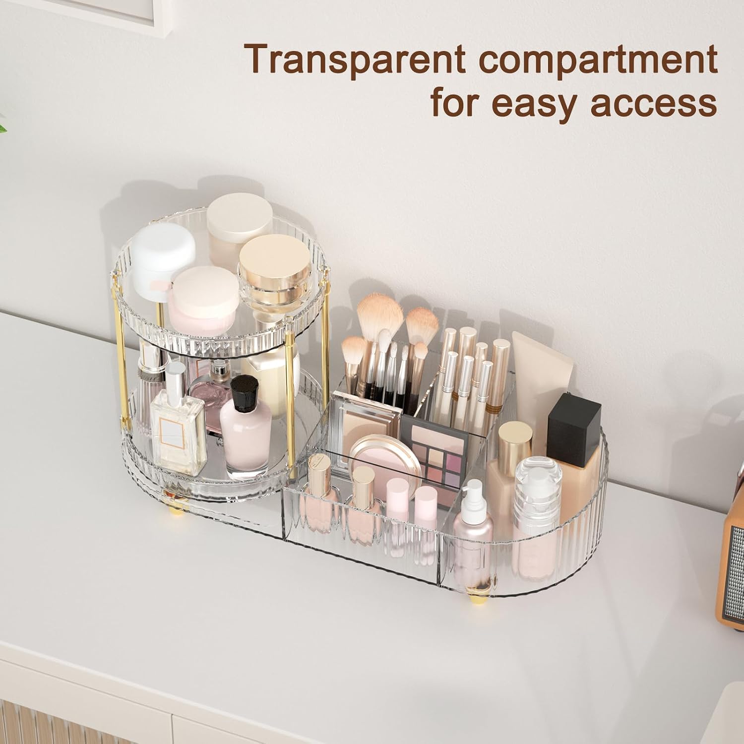 Makeup Organizer Countertop for , Rotating Perfume Tray with 5-compartment  and Skincare Organizers, Multi-Purpose Desk Storage Makeup Brush Holder for Bathroom Bedroom Counter