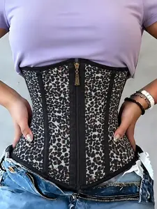 1 Count Women's High Compression Leopard Waist Trainer Corset with Zipper & Hook Closure, Tummy Control Body Shaper Belts, Waist Cincher Girdle Fajas, Womenswear Shapewear, Breathable All-Season Comfort Shaperwear Tops for Workout & Daily Wear