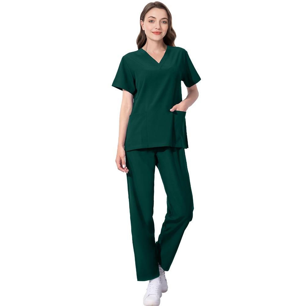 Elastic Quick-Dry V-Neck Two-Piece Scrub Hospital Nurse Uniform Set Beauty Salon Workwear and Operating Outfit Elastic and Slim-Fitting Quick-Dry and Breathable Suitable for Daily Wear in Hospitals Beauty Salons and Operating Rooms