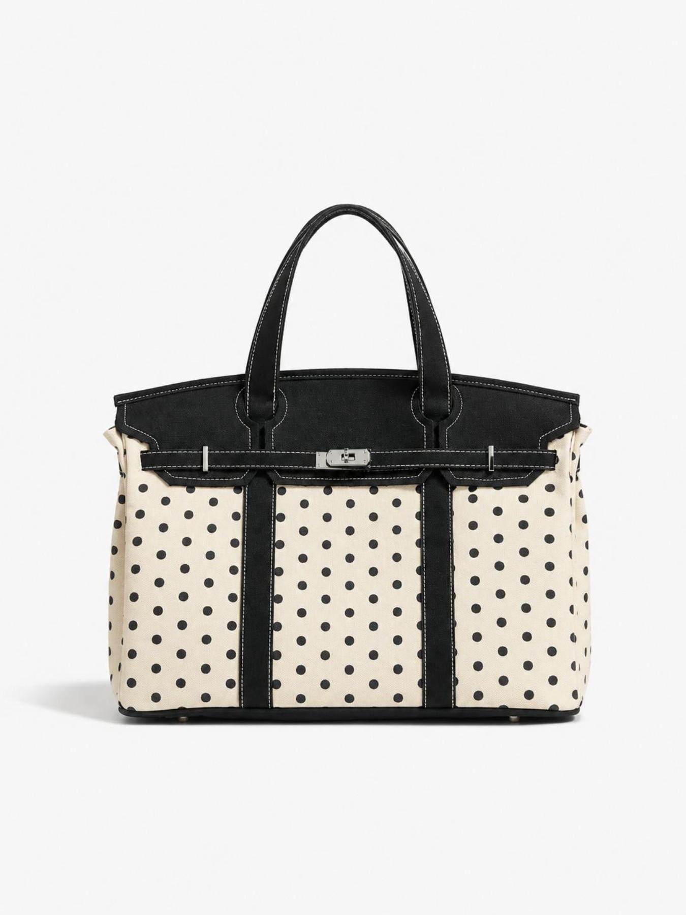 Canvas Polka Dot High-End Colorblock New Fashion Handbag, Casual Trendy Bag, Large-Capacity Commuter Tote Purse Bag, Versatile Fashion Accessory for Daily Use