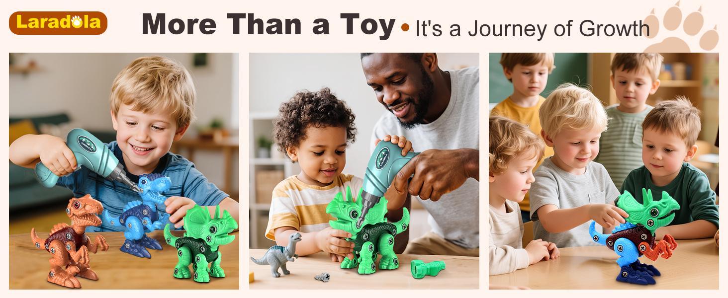 Laradola 3PCS Dinosaurs STEM Toy with Electric Drill & Hand Screwdrivers Gift for Kids, Take Apart Assemble Dinos Toy - Construction Building Dino Christmas Birthday Party Gift for Boy & Girl