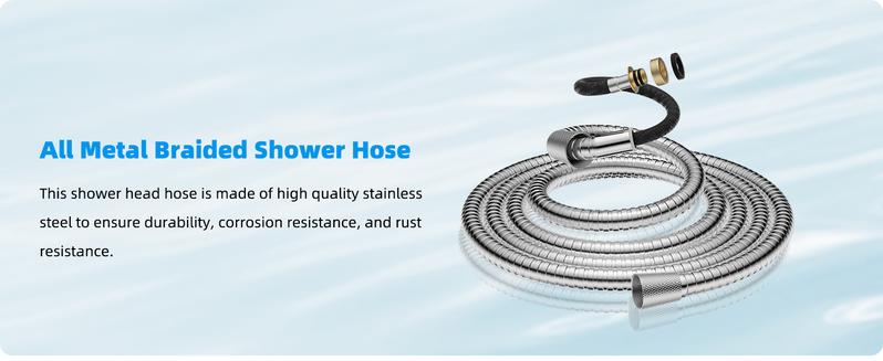 Hibbent All Metal 10'' Dual Filtered Rainfall Shower Head Combo, High Pressure Handheld Shower Head with 12'' Adjustable Curved Extension Arm, 20 Stage Shower Filter, 10-spray, 71'' Hose, Chrome