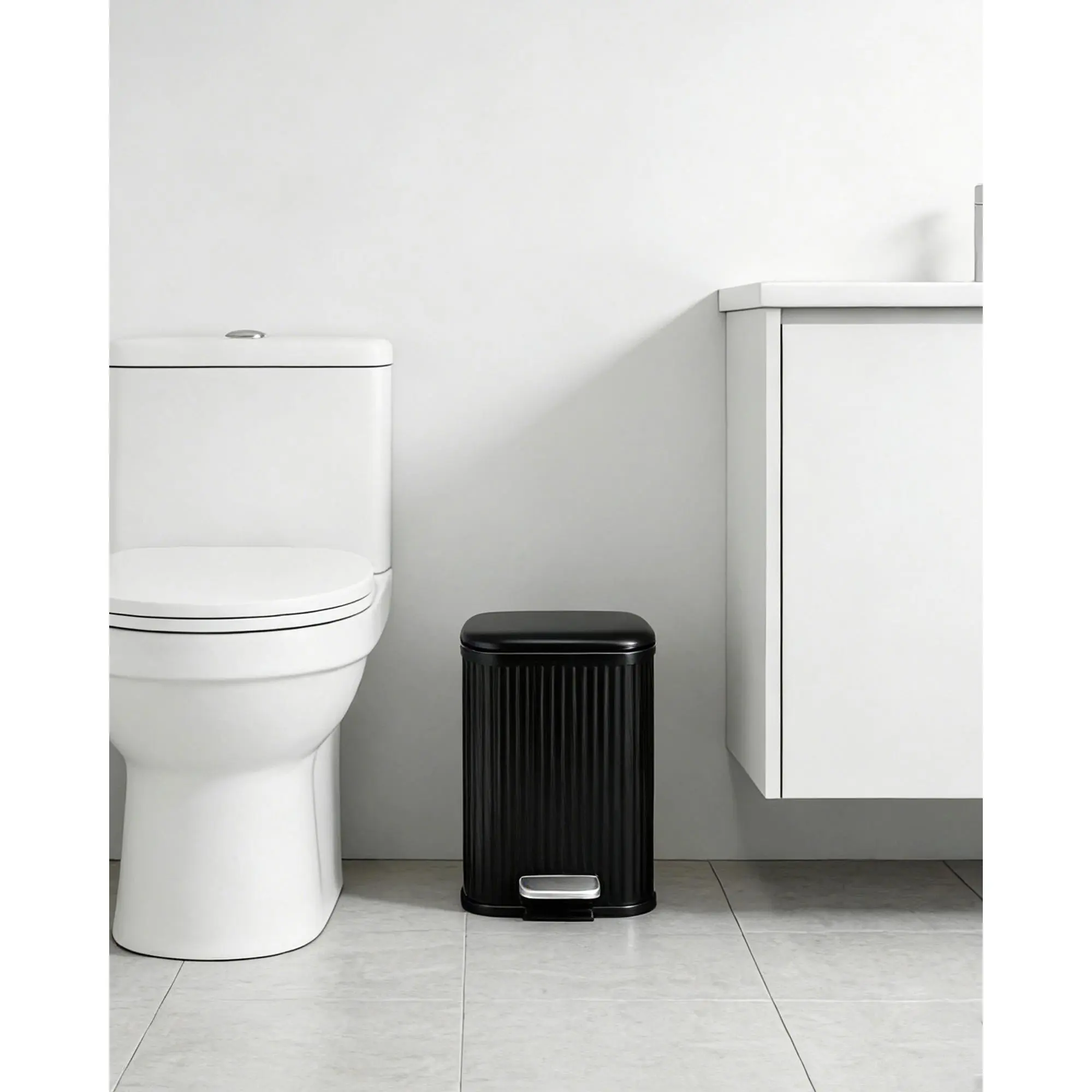Garvee Modern Multi-Size Stainless Steel Kitchen Trash Can - Fluted Texture, Soft-Close Lid, Step-On Pedal, Removable Inner Bucket, Odor Control Rectangular Bin for Kitchen/Office