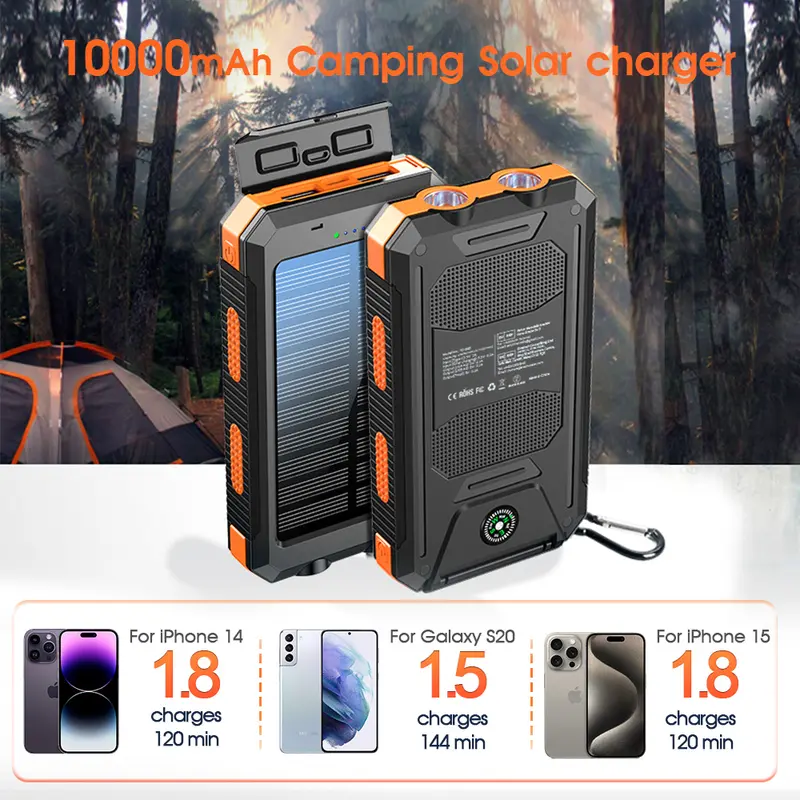 Product Introduction of 10000mAh Portable Solar Power Bank, Dual USB Output Port Waterproof Power Bank with LED Light, Solar Phone Charger Compatible with iPhone & Android #TOP PICKS 9