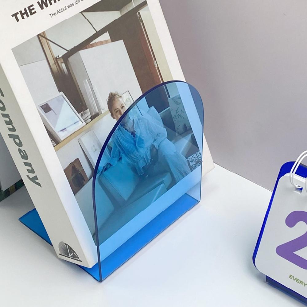 Acrylic L-Shape Book Stand, Transparent Blue, Thick Anti-Slip Design, Ideal for Students Office Home Decor