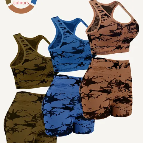 Women's Tie Dye Sports Bra and Seamless Shorts Set, Yoga Workout, High Stretch Comfortable Fashion, Casual Fitness Apparel, Soft Stretchy Activewear