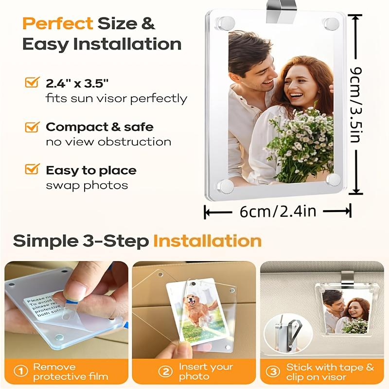 2-Pack Magnetic Car Sun Visor Photo Clips, Transparent Acrylic Display Picture Holder, Suitable for Family and Pet Photos, Easy-to-Install Design, Warm Gift foers, Durable Stylish Car Accessories, Car Sun Visor Frames, Mom Car Accessories, Car Supplies