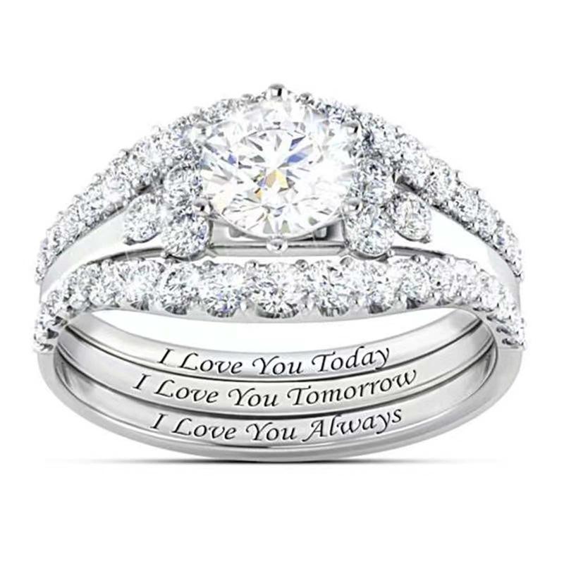 Zircon fashion three-piece ring I love you English letter ring for women and men suitable for engagement wedding party jewelry Zircon fashion three-piece ring I love you English letter ring for women and men suitable for engagement wedding party jewelry