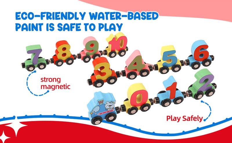 EDUTREE Montessori Wooden Digital Magnetic Train Set for Kids - Educational Toys with Number Counting Blocks & Mathlink Cubes - Ideal for Preschool Learning & Gift for Boys Girls
