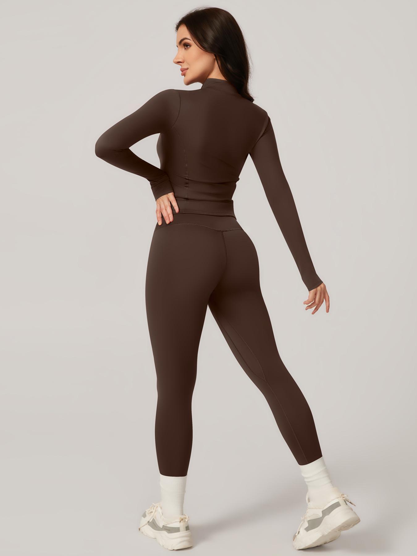 Women's Two-Piece Slim-Fitting Workout Set, Long Sleeve Top and Below-Ankle Sports Pants with Natural Waistline, All-Season Wearable Comfort Tracksuit Set, Stretchy Suit Set