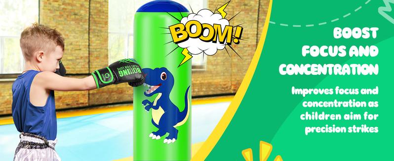 QPAU Inflatable Punching Bag 48 Inch Stable Boxing Bag Without Pump for Kids 3-6 Dinosaur Toy Gift for Boys Girls Karate Taekwondo Training Equipment