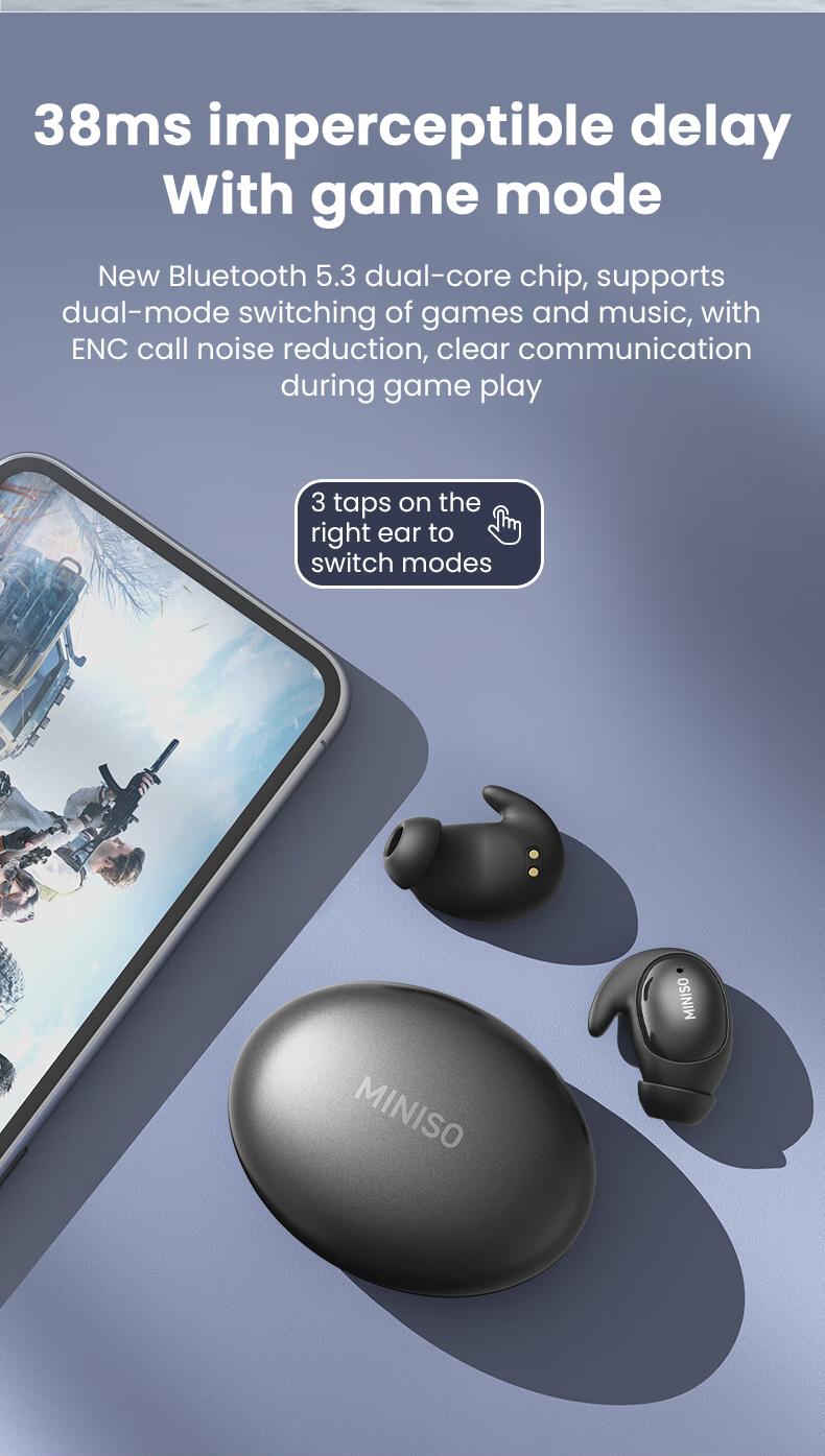 MINISO MS153 Wireless Sleep Earbuds Noise Blocking Headphones for Sleep Comfortable Fit Bluetooth 5.4 Earphones Side Sleeping In-Ear Headsets Noise reduction and sleep aid