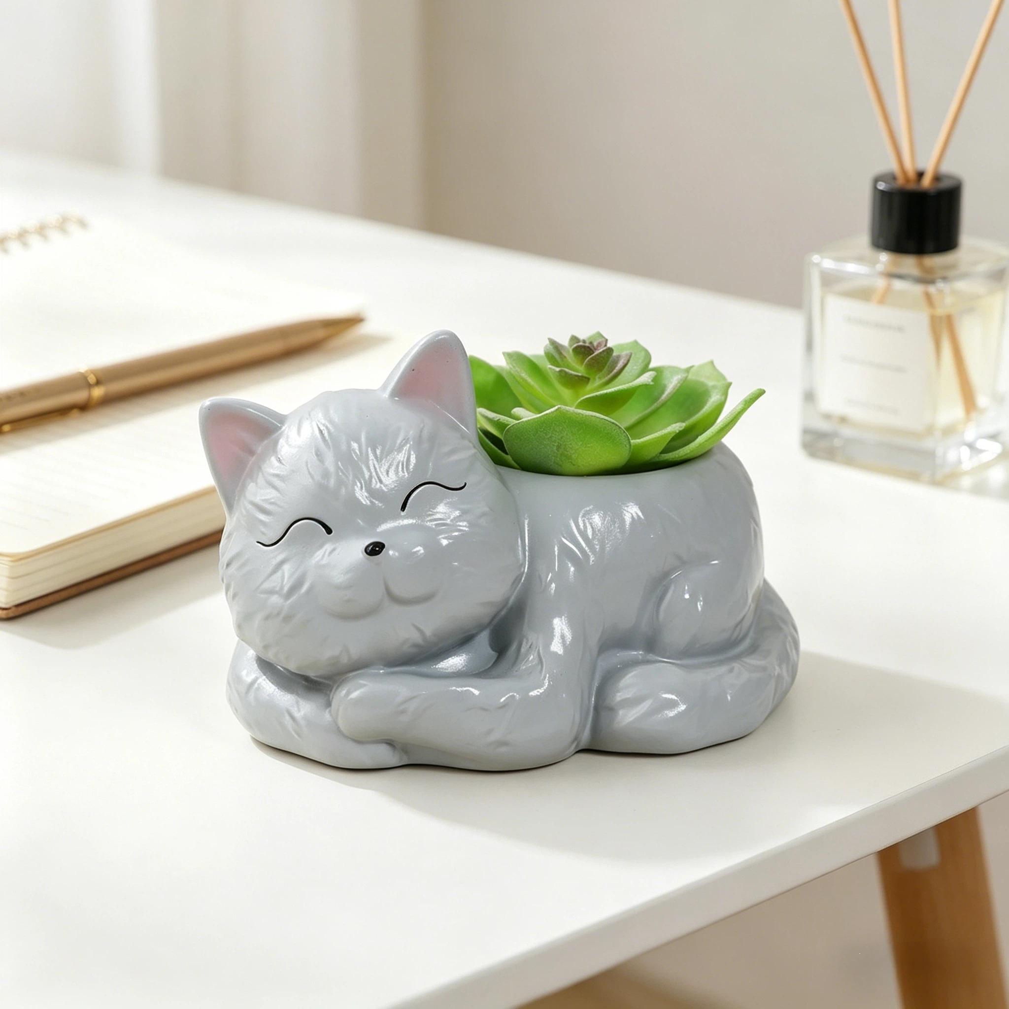 Simulation Cat Succulent Pot Decor, Style Minimalist Resin Material, Balcony Garden Decoration, Home Soft Furnishing Gift