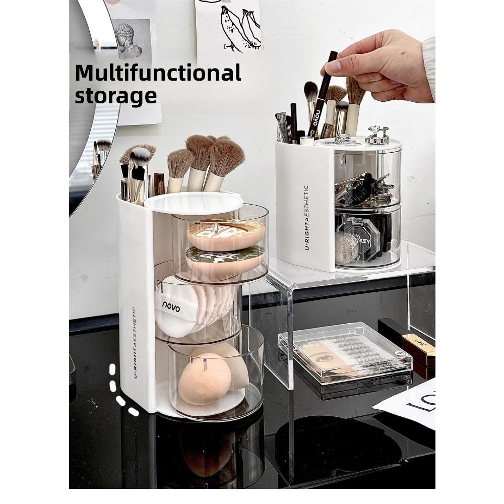 Powder puff storage box, rotating dust-proof beauty egg cushion stand, dressing table, multi-layer makeup brush rack, rotatable makeup box cushion stand, multi-layer makeup brush rack