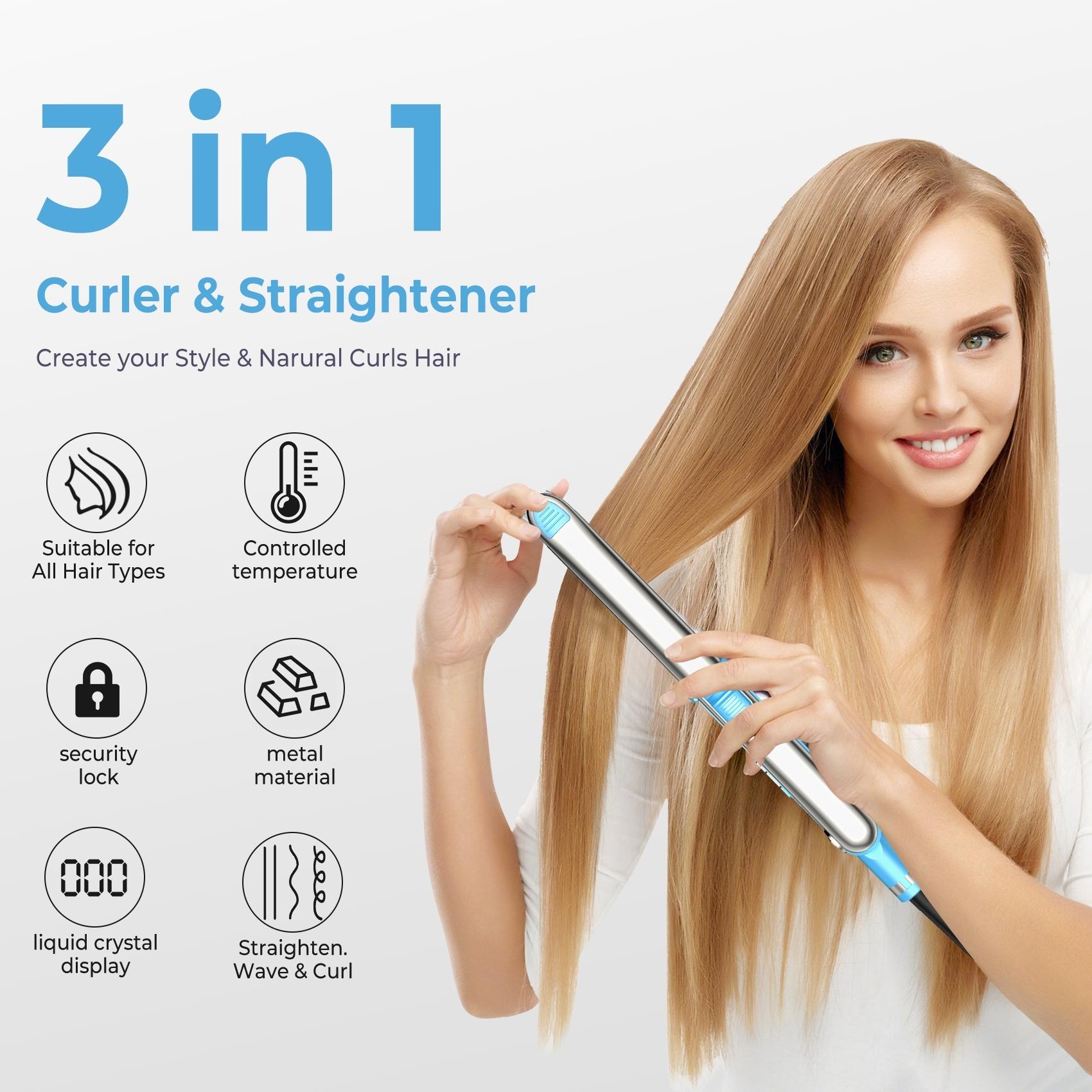 Professional Straightener, Stainless Steel Titanium Flat Iron, Temperature Control, Ceramic Heating, Us Plug, Model Dm-681
