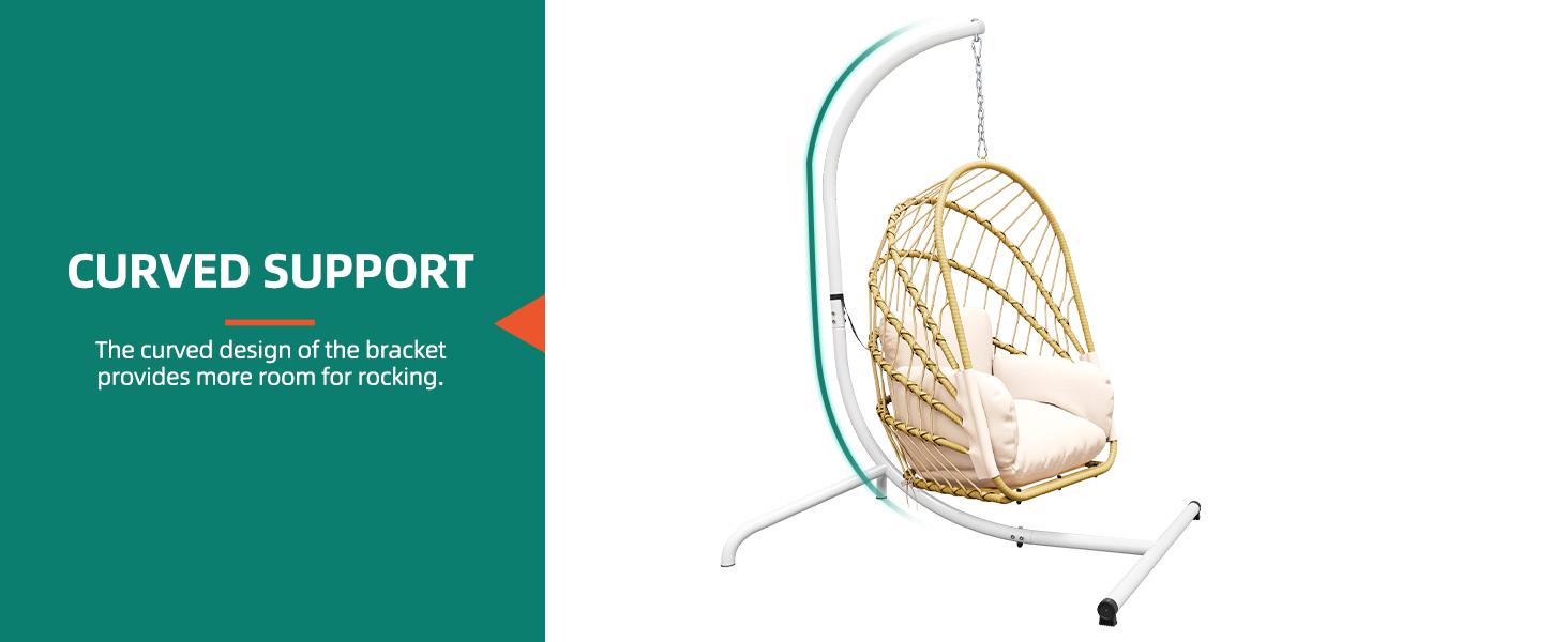 Yitahome Wicker Swing Egg Chair with Cushions 350lbs, Foldable Hanging Basket Chair W/Stand Rattan Hammock Chair for Outdoor, Indoor, Patio, Bedroom - Grey/Beige