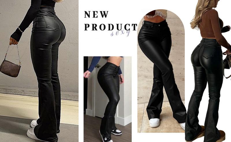 GILIPUR Y2K High Waist Coating Flare Leg Pants,Casual Lounge Pants Comfy Plain Button Pocket Trousers,Women's Ladies Bottoms For All Seasons Fall & Winter Clothes,Stretchy Coating  Flared Leg Pants,Kardashian Style,T-Chic