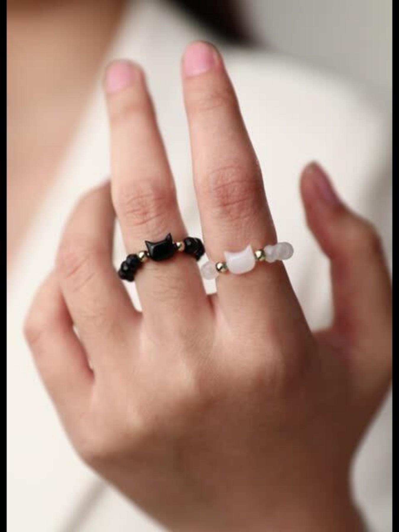 2 Pcs Set Simple Cat Ring Set, Unisex Casual Animal Pattern Rings, Perfect Birthday Gift for Couples, All Seasons Wear