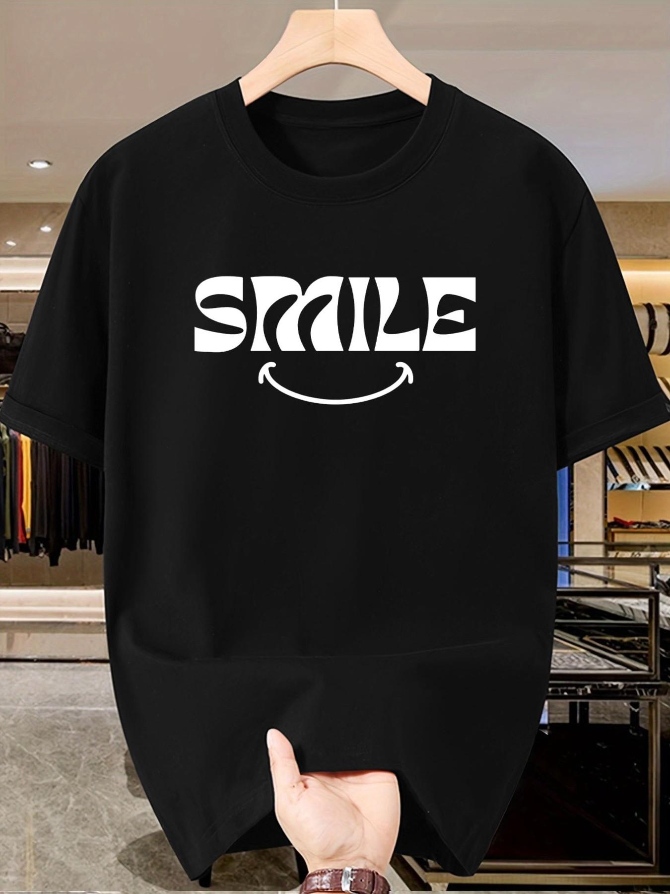 Men's Casual Smile Print T-Shirt, Short Sleeve Slim-Fit Top, Y2K Street Style, Trendy Graphic Tee for Daily Wear
