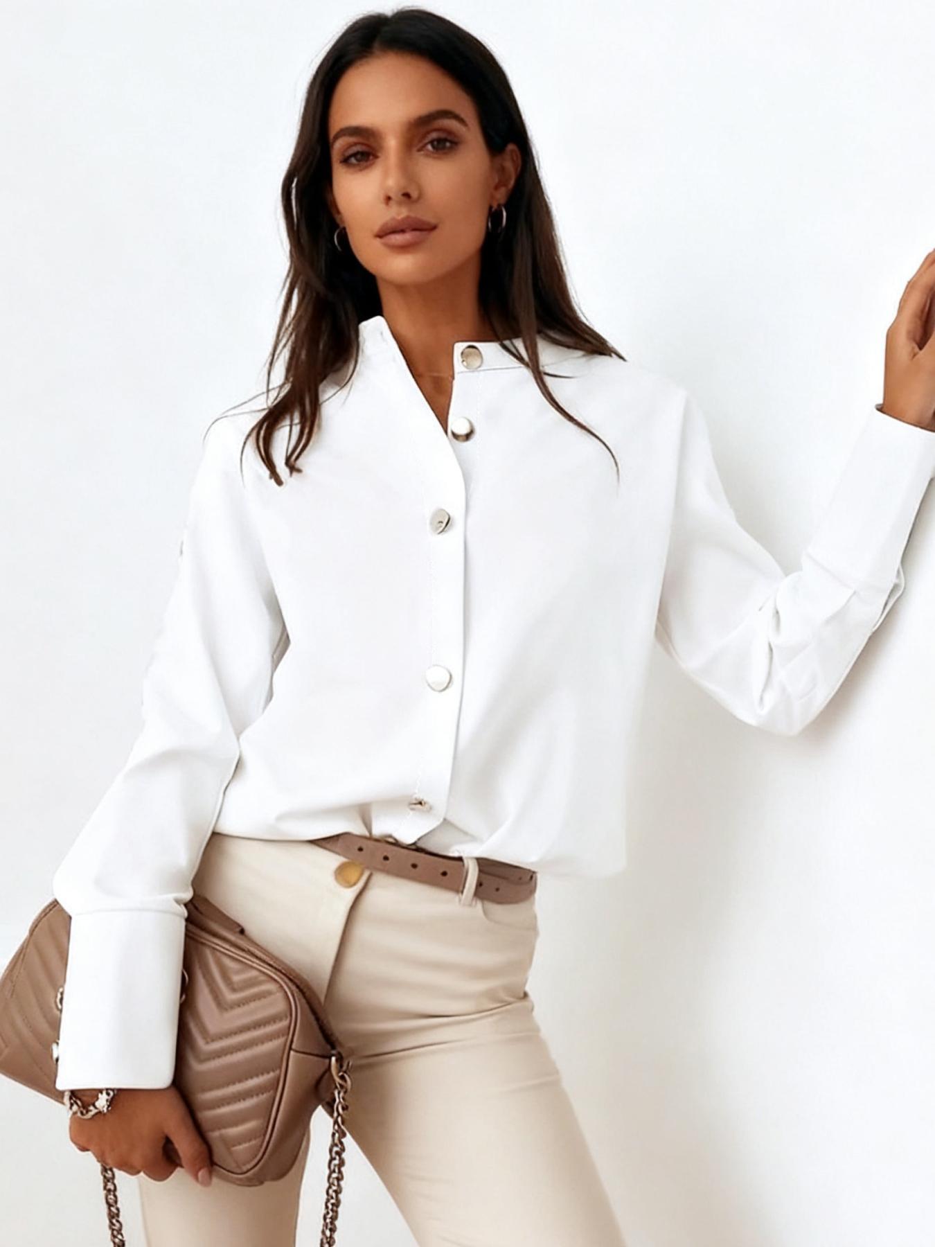 Women's solid color fashionable casual button-down shirt, suitable for spring and summer, suitable for home, indoor, and outdoor wear