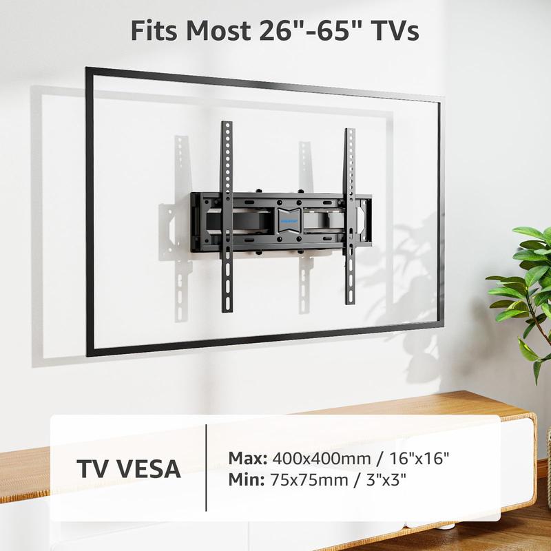 MOUNTUP 26"-65" UL Listed Full Motion TV Wall Mount, Fit 16" Wood Stud, Dual Swivel Articulating Arm Max VESA 400x400mm up to 88 LBS, MU0010-B