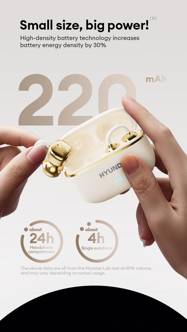 HYUNDAI C03 Clip-On Wireless Headphones with DT6.0 Pulse Directional Technology, 360° ACS Panoramic Sound, IPX5 Waterproof Audio Earbuds for Music & Phone Calls, Comfortable for Sports & Workouts