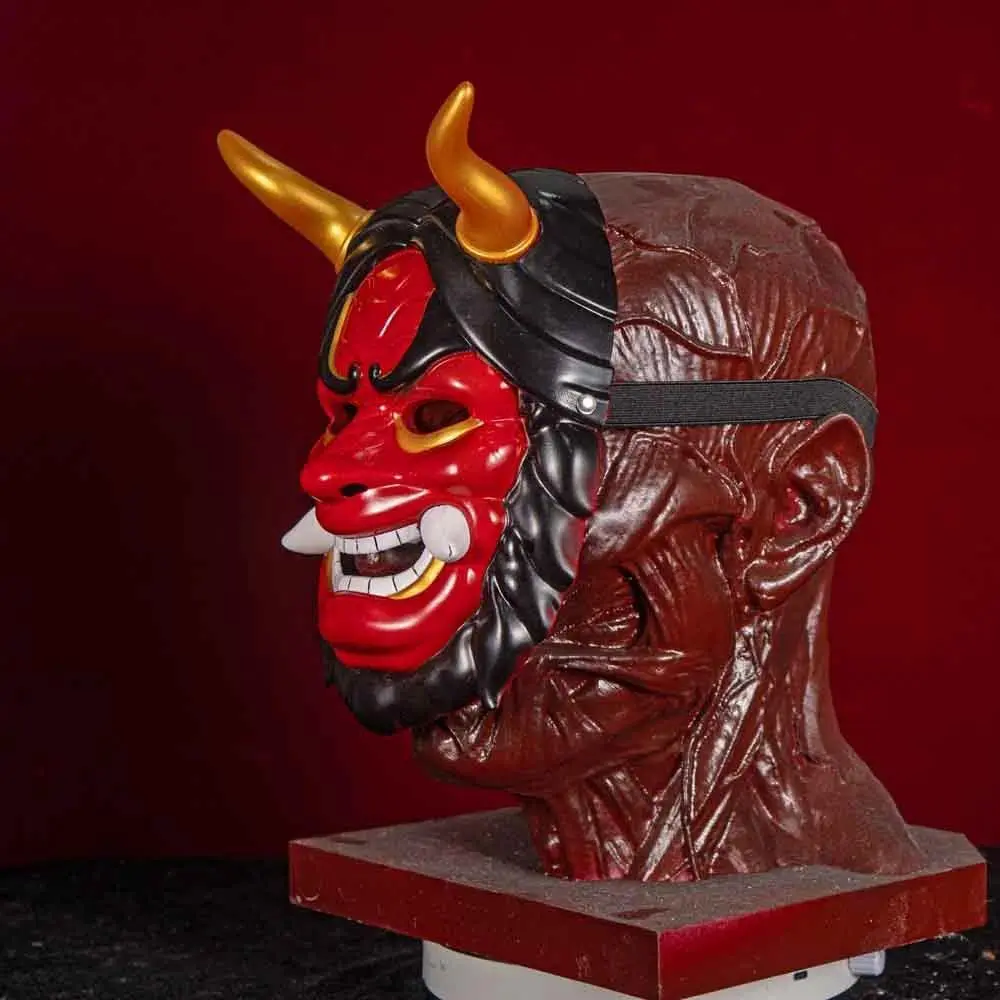 Japanese Prajna Ninja Mask Cosplay Demon Oni Samurai Kabuki Hannya Half Face Masks Halloween Carnival Party Costume Props