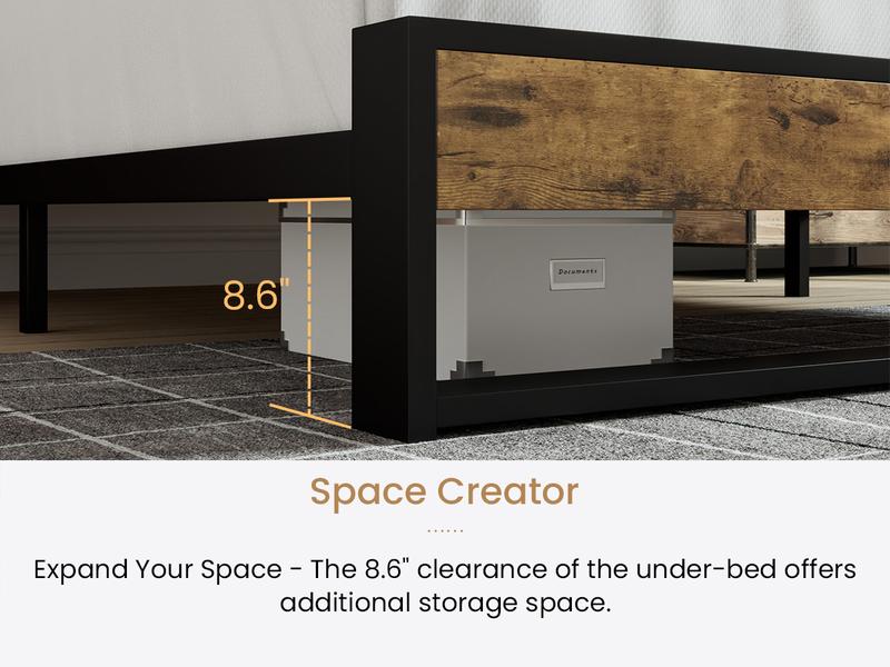 SHA CERLIN Bed Frame with Wooden Headboard,【Frame Only No Mattress】 Heavy Duty Metal Platform Bed, Single Platform Bed for Kids, No Box Spring Needed,Rustic Brown#ChristmasGifts#TikTokShopBlackFriday