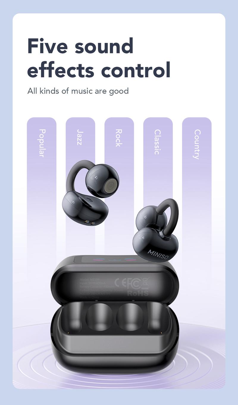 MINISO MS199 Translation Clip On Ear Headphones Full Color Touch Screen, Audio Wireless Headphones Support 135 Languages Real Time Bluetooth Translation Built-in Microphone for Music & Phone Calls,Sport Waterproof & Sweatproof