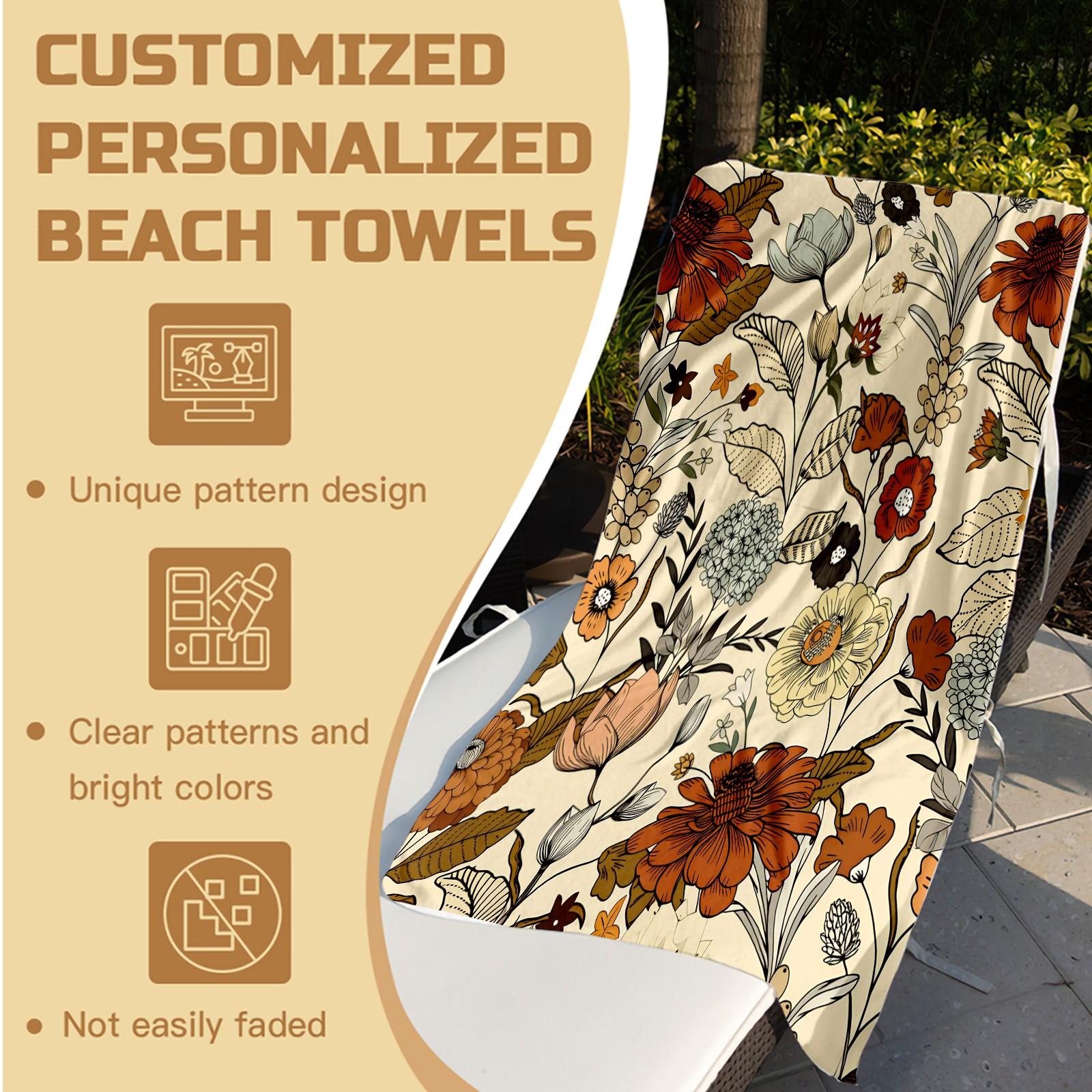 Bohemian Vintage Floral Beach Towel, Hand-painted Ethnic Totem Design, Quick Dry Absorbent Soft Skin-friendly, Ideal for Summer Beach Vacation Pool Party Use
