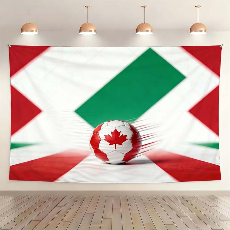 1 pc microfiber FIFA World Cup Tapestry Soccer Ball Wall Hanging Decor for Living Room Bedroom Outdoor Holiday Decoration Canada Theme Green Red White Tapestry Background Cloth Hanging Cloth Wall Cloth Decorative Cloth